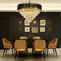 Black and Gold Crystal Chandelier, 24 Inch Black Chandelier Pendant Light 5-Tier with K9 Crystals Chandeliers for Dining Room, Bedroom, Kitchen Island, Entryway