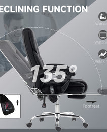 Massage Office Chair, Heated Reclining Computer Chair With Adjustable Height And Footrest, Black