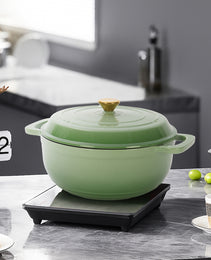 Cast Iron 6QT Cookware Gradient Green With Two Silicone Gloves Enameled Pot