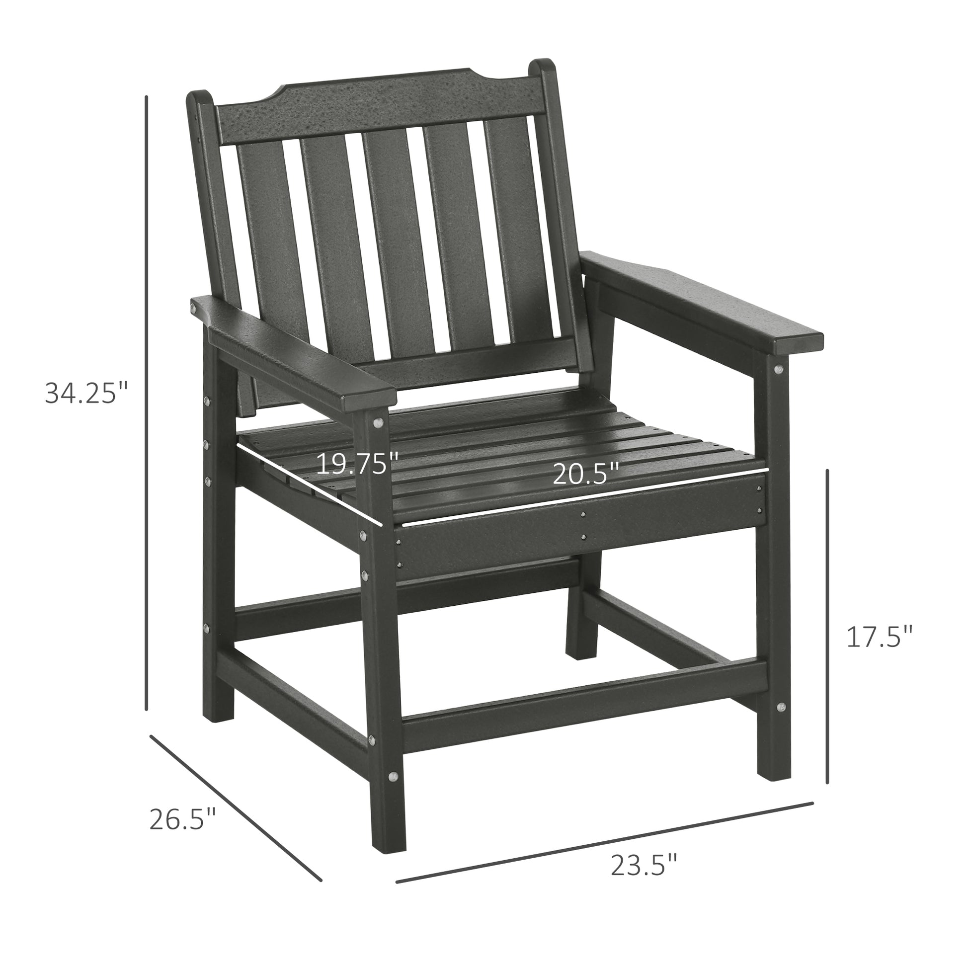 2 Piece All-Weather Patio Chairs, HDPE Patio Dining Chair Set, Heavy Duty Wood-Like Outdoor Furniture, Gray