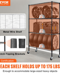 Storage Shelving Unit With Wheels, 4-Tier Adjustable, 700 Lbs Capacity, Heavy Duty Garage Shelves Metal Organizer Wire Rack, Black, 47.2" L X 17.7" W X 74" H For Kitchen Pantry Basement Bathroom