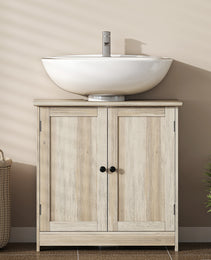 Bathroom Vanity Cabinet, Under Sink Bathroom Cabinet with 2 Doors and Adjustable Shelf, Weathered Gray Oak