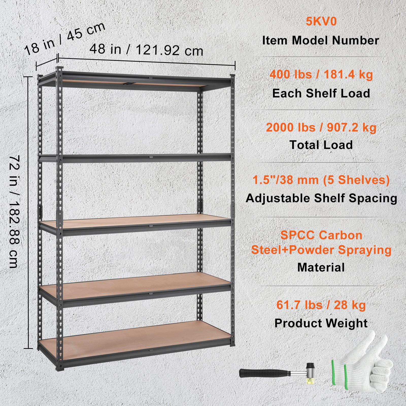 VEVOR Storage Shelving Unit, 5-Tier Adjustable, 2000 Lbs Capacity, Heavy Duty Garage Shelves Metal Organizer Utility Rack, Black,  For Kitchen Pantry Basement Bathroom Laundry