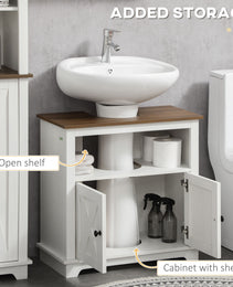 Modern Farmhouse Bathroom Sink Cabinet, Pedestal Sink Storage Cabinet with Double Doors and Shelves, White
