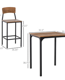 3 Piece Pub Table and Chairs, Small Kitchen Table and Chairs, Square Dining Table with 2 Stools, Walnut and Black