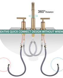 8 In. Widespread Double Handle Bathroom Faucet With Up Drain In Brushed Gold