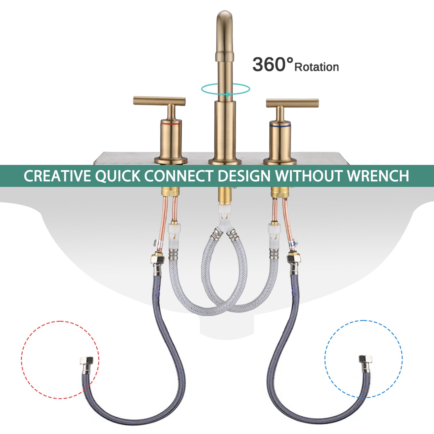 8 In. Widespread Double Handle Bathroom Faucet With Up Drain In Brushed Gold