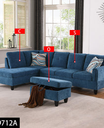 Pickup Only--Blue Flannel 3-Piece Living Room Sofa Set