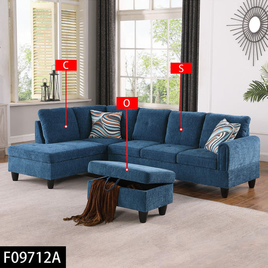 Pickup Only--Blue Flannel 3-Piece Living Room Sofa Set