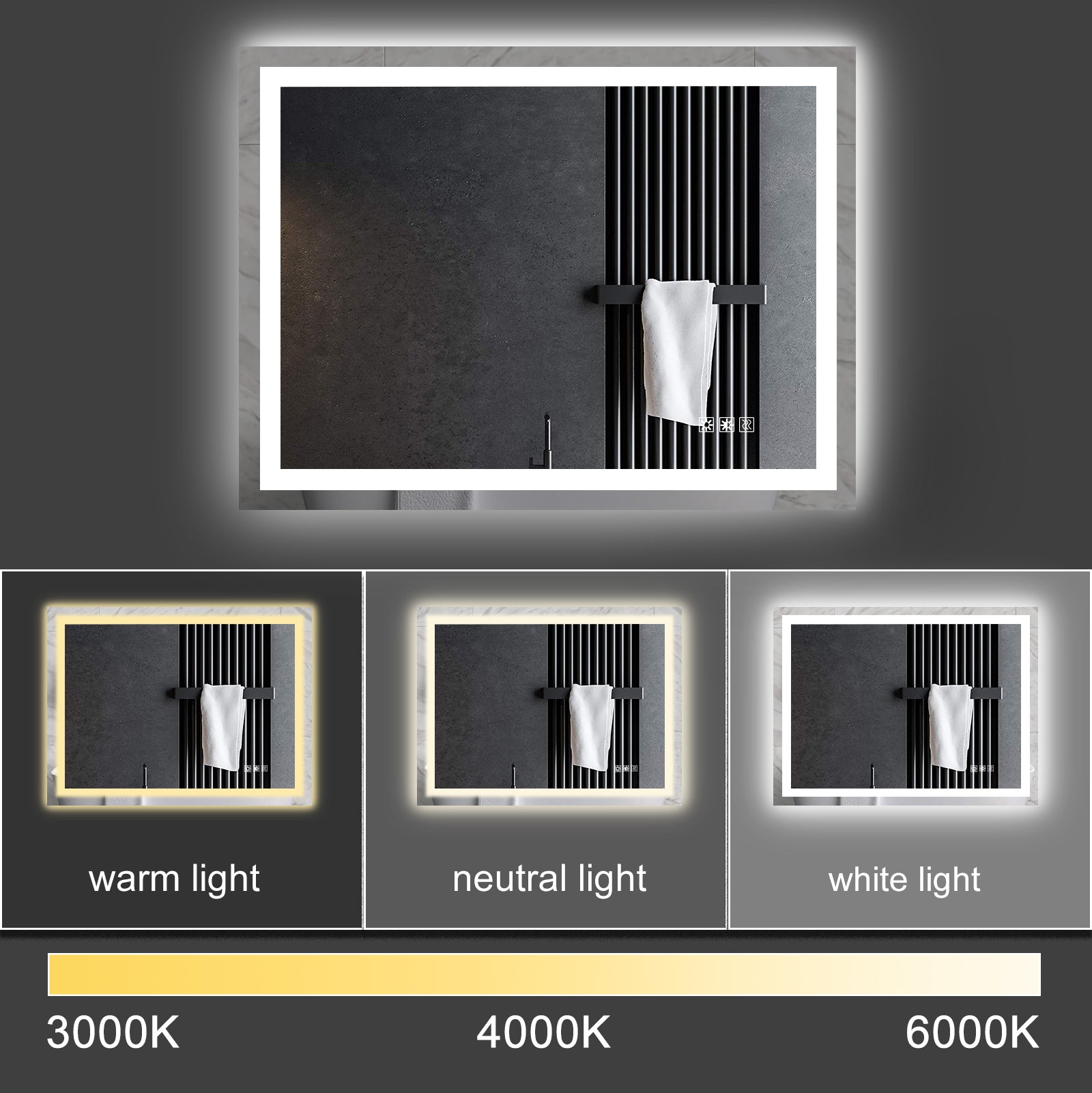 48  X 36  LED Bathroom Mirror With Anti-Fog And Touch Sensor -Modern Frameless Lighted Wall Mirror For Bathroom Vanity, Shower Room, Or Dressing Area