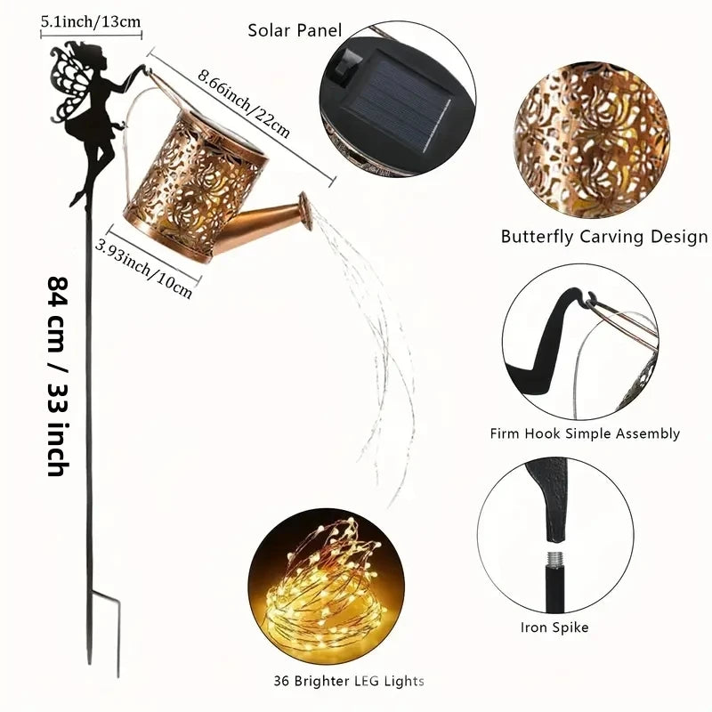 2025 New 1PC Solar Watering Can Lights, Outdoor Waterfall Garden String Fairy Lights, Solar Kettle Projection Light