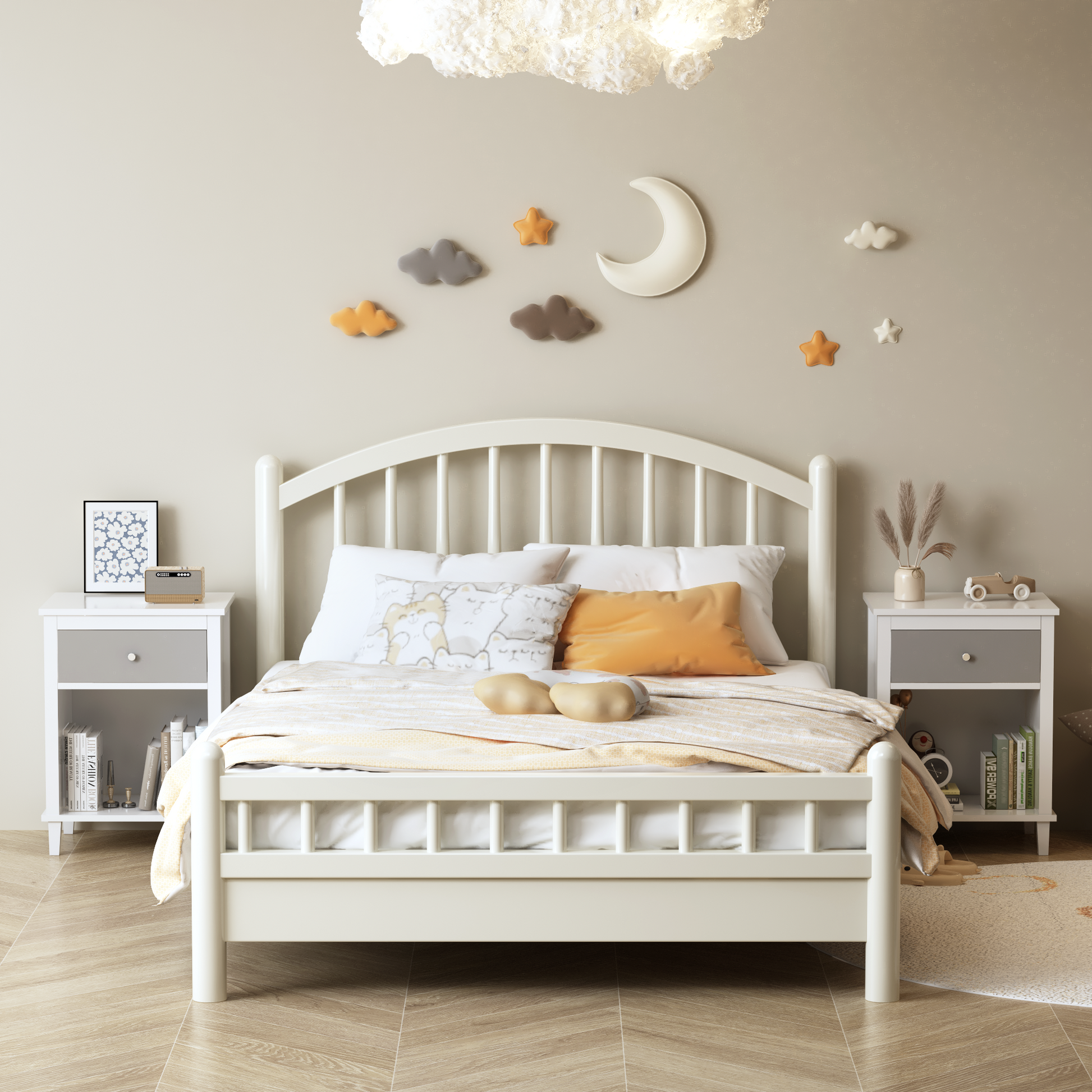 26.77''H Wooden Nightstand With One Drawer One Shelf For Kids, Adults,Gray Silver Handle