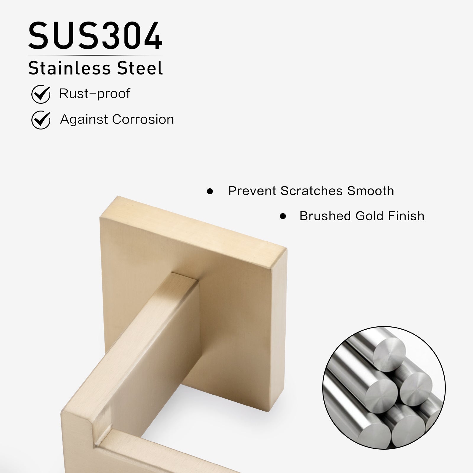 5 Piece SUS304 Bathroom Set Towel Bar  Ring  Hooks  TP Holder  Brushed Finish