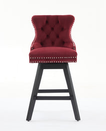 Swivel Velvet Barstools With Button Tufted Decoration And Wooden Legs, And Chrome Nailhead Trim, Leisure Style Bar Chairs,Bar Stools, Set Of 2 Wine Red