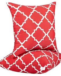 2 Pack Outdoor Throw Pillows, Waterproof & Fade-Resistant Patio Cushions For Garden, Porch, Poolside Furniture - Soft & Comfortable Decorative Pillow Covers 18x18 Inch, Plaid Red