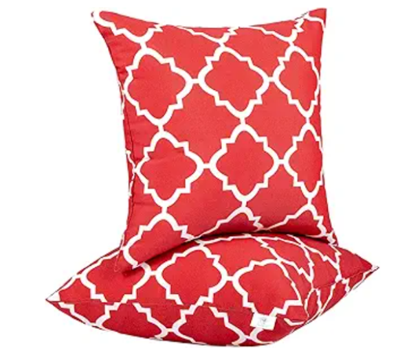 2 Pack Outdoor Throw Pillows, Waterproof & Fade-Resistant Patio Cushions For Garden, Porch, Poolside Furniture - Soft & Comfortable Decorative Pillow Covers 18x18 Inch, Plaid Red