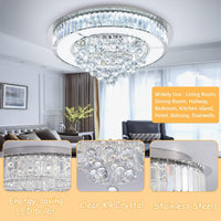 24" Modern Crystal Dimmable Chandeliers for Living Room LED Chandeliers Flush Mount Ceiling Light Fixture Dining Room Bedrooms Silver