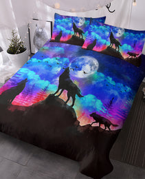 3pcs Starry Sky Moon Night Wolf Pack Bedroom Printed Beddings For Four Seasons Use