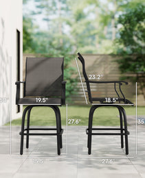 Set of 2 Outdoor Swivel Bar Stools with Armrests, Bar Height Patio Chairs with Steel Frame for Balcony, Poolside, Backyard, Black