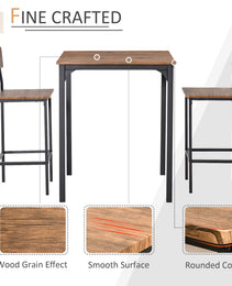 3 Piece Pub Table and Chairs, Small Kitchen Table and Chairs, Square Dining Table with 2 Stools, Walnut and Black