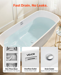 Acrylic Freestanding Bathtub, 67 Inch Contemporary Soaking White Tub With Polished Chrome Overflow And Drain, Elegant Oval Shape Stand Alone Soaker Tub For Modern Bathroom Or Remodel Projects