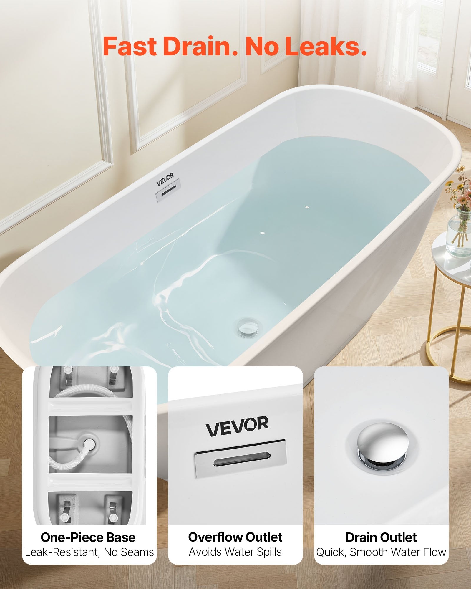 Acrylic Freestanding Bathtub, 67 Inch Contemporary Soaking White Tub With Polished Chrome Overflow And Drain, Elegant Oval Shape Stand Alone Soaker Tub For Modern Bathroom Or Remodel Projects