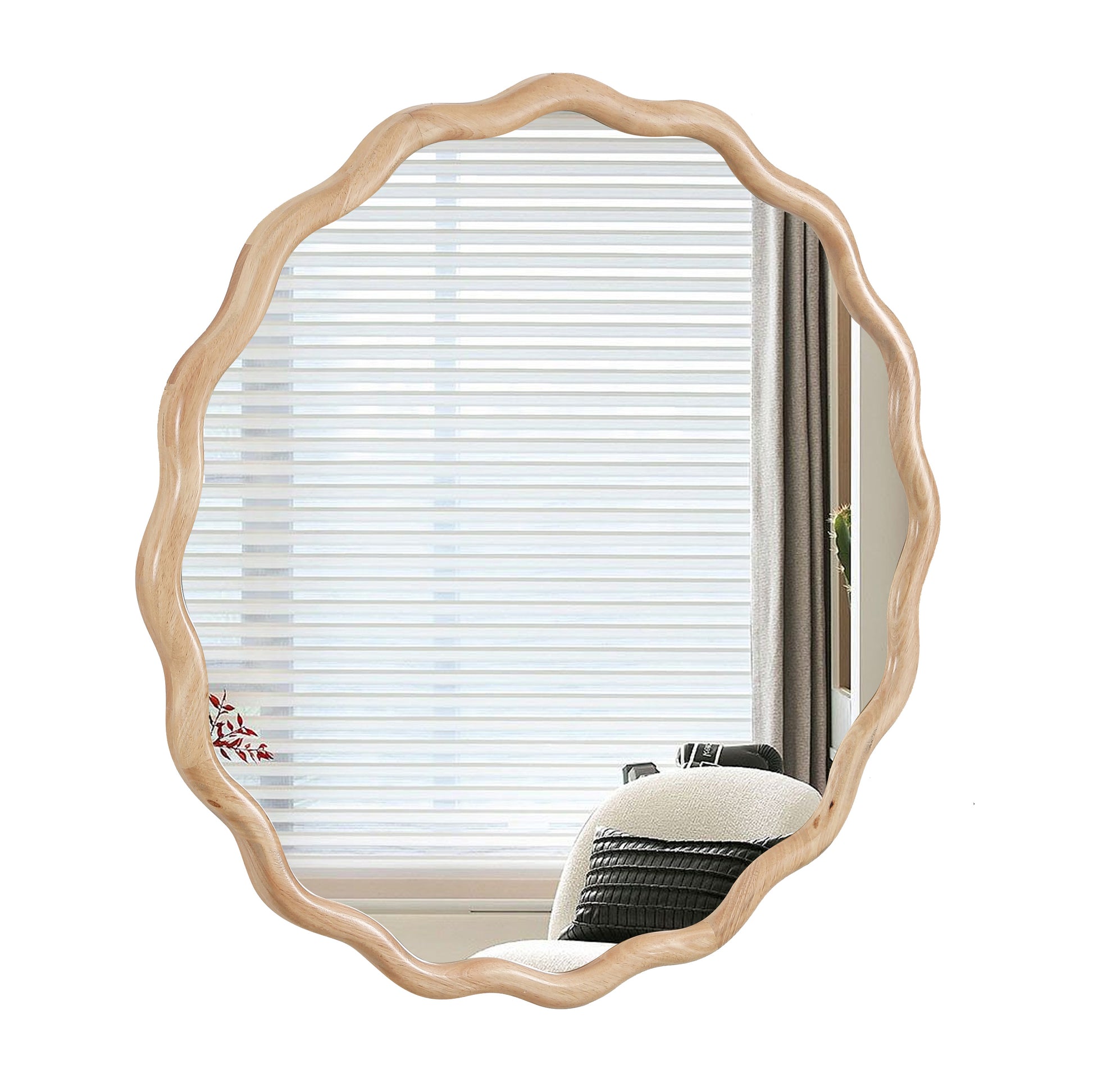 Solid Wood Wavy Mirror--Natural-Wood Vanity Mirror Wall Decor 31X 31 Modern Mirror Wall Decor For Bathroom, Bedroom, Living Room, Dining Room, Cloakroom, Entryway