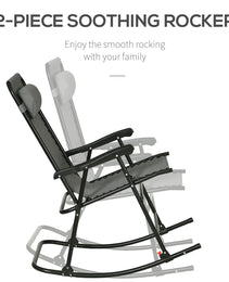 Outdoor Rocking Chair Set of 2, Patio Folding Lawn Rocker Set with Headrests for Yard, Patio, Deck, Backyard, Gray