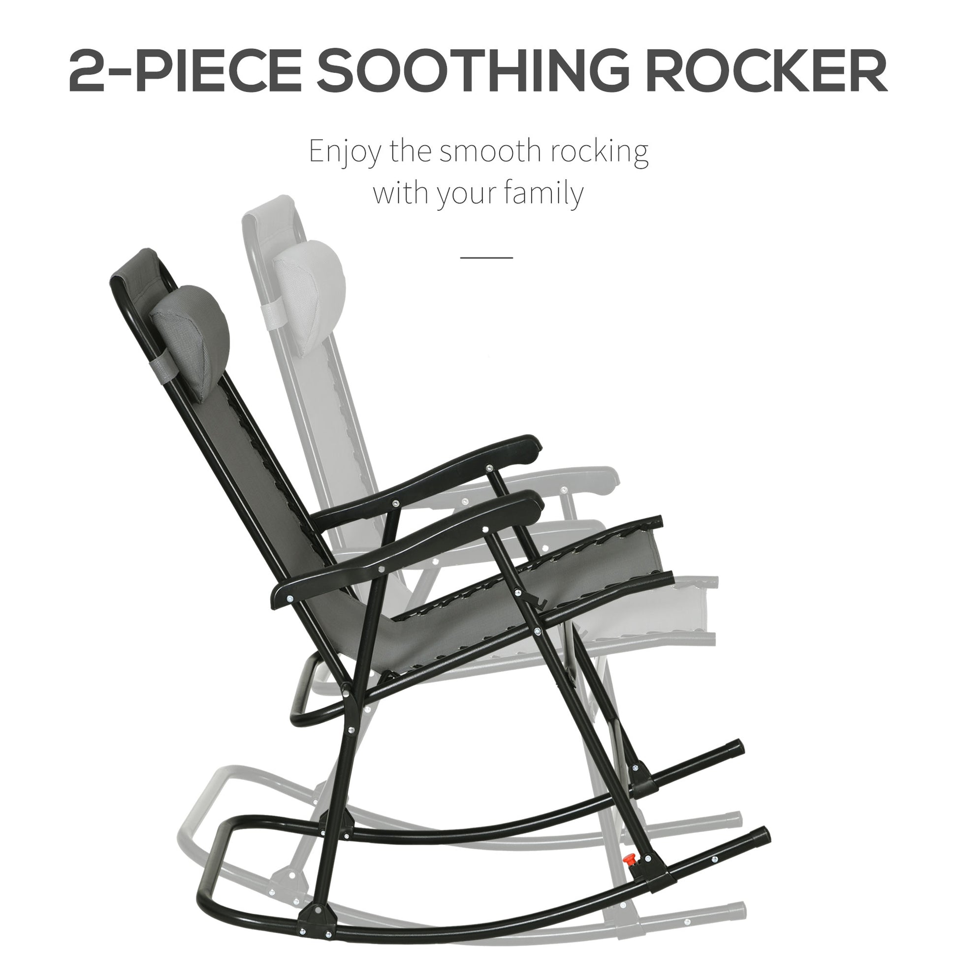 Outdoor Rocking Chair Set of 2, Patio Folding Lawn Rocker Set with Headrests for Yard, Patio, Deck, Backyard, Gray