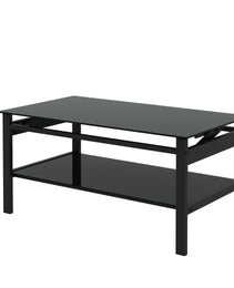 Glass Lift Top Coffee Table, Modern Simple 2-Layer Tempered Glass Coffee Table For Living Room, Black