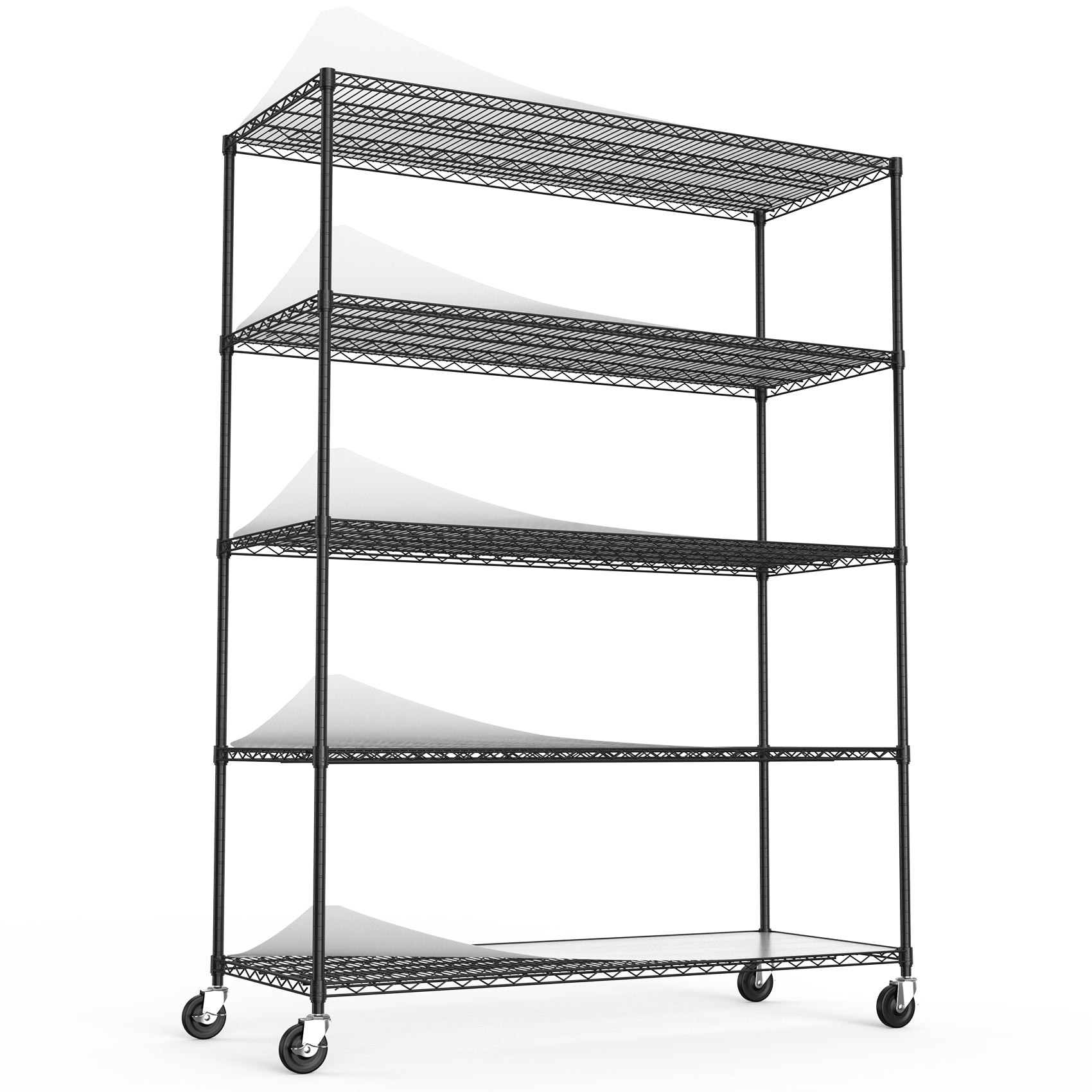 5 Tier 7500lbs Heavy Duty Adjustable Storage Rack Metal Shelf Wire Shelving Unit With Wheels & Shelf Liners - 82H X 60 L X 24 D - Black