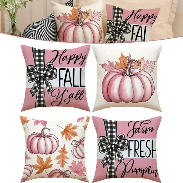 4Pcs Pillow Covers 18x18In Pumpkin Maple Leaf Throw Cushion Cover Happy Fall Pillow Cushion Case For Thanksgiving Sofa Couch Bedroom Home Office Farmhouse Decorations - CJDS - FC