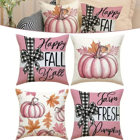 4Pcs Pillow Covers 18x18In Pumpkin Maple Leaf Throw Cushion Cover Happy Fall Pillow Cushion Case For Thanksgiving Sofa Couch Bedroom Home Office Farmhouse Decorations - CJDS - FC
