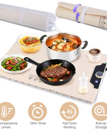 Food Warming Mat 23.6X15.8In 300W Fast Heating Electric Silicone Food Warmer With 14 Temp Levels 10Hrs Timer Settings Roll-Up Portable Hot Plates Heat Pad For Parties Buffet