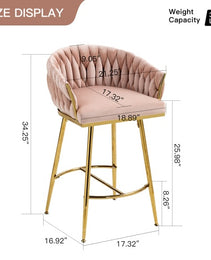 26 Counter Height Bar Stools Velvet Kitchen Island Counter Bar Stool With Hand- Wave Back,golden Chromed Base And Footrest
