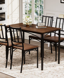 Dining Table Set, Bar Table With 4 Dining Benches, Kitchen Table Counter With Chairs, Industrial For Kitchen Breakfast Table, Living Room, Party Room, Walnut, 43.3L X23.6W X 30.1H