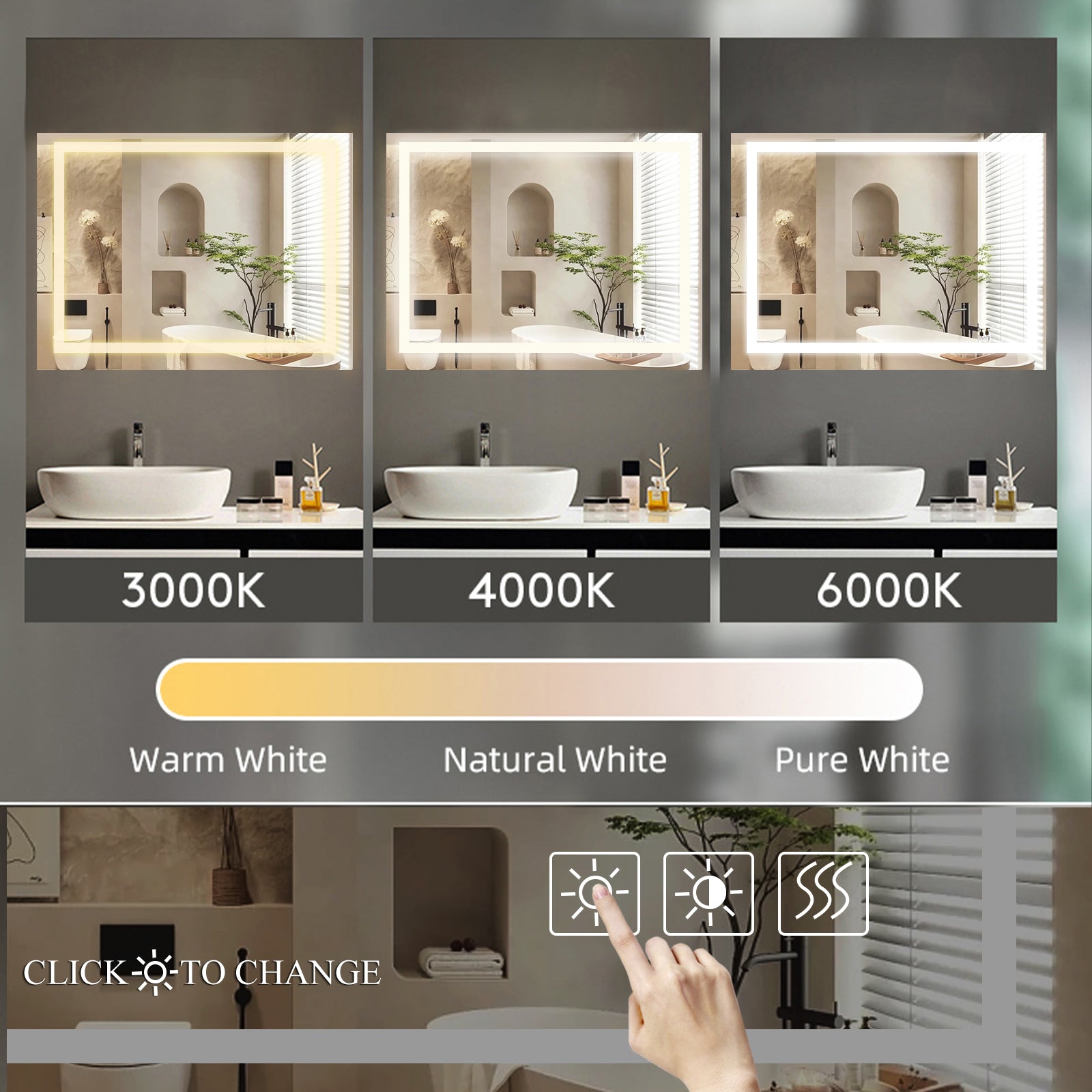 48  X 36  LED Bathroom Mirror With Anti-Fog And Touch Sensor -Modern Frameless Lighted Wall Mirror For Bathroom Vanity, Shower Room, Or Dressing Area