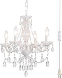 Plug in Crystal Pink Chandelier, Not Acrylic Crystal,Mini 4 Lights for Girls Room,Pink Crystals Hanging Pendant Light with Clear Cord and On/Off, Chandelier for Wedding, Kitchen, Dining,Foyer,Island