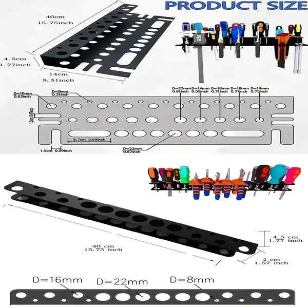 Two Piece Mix & Match Metal Wall Tool Rack (Distribution Mounting Screws) - Portable Hammer/Wrench/Pliers & Screwdriver Storage Rack, Wall Garage Tool Organizer - Workshop & Garage Storage Solution