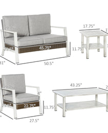 Aluminum Patio Furniture Set, 5 Piece Modern Outdoor Conversation Set with Loveseat Sofa, Chairs, Cushions, Coffee Table & Side Table, Gray