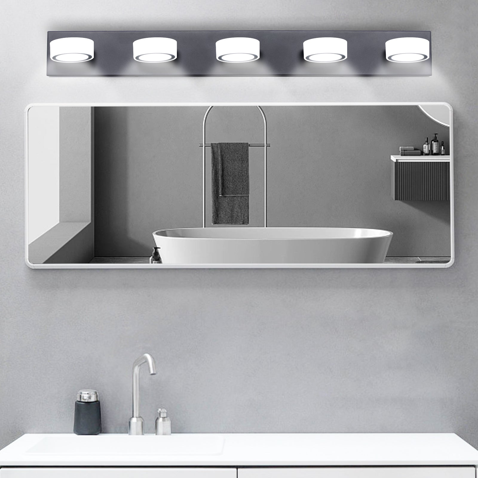 37  Modern 5-Light LED Vanity Light, Sleek Black Bathroom Wall Light Fixture For Mirror, Shower, And Bathroom Decor
