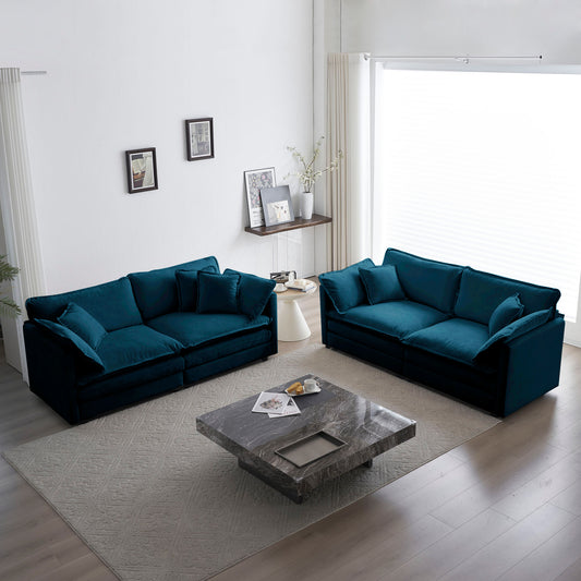 2 - Piece Living Room Set , 2 Pieces Upholstered Loveseat And Couch For Home Office Lounge,  Sofa Set Of 2, 2-Piece 2-2 Seat Couch Set For Living Room ,Blue Chenille