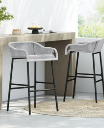 La Push Outdoor Patio Light Gray Rope Bar Stool  Set Of 2