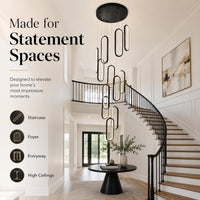 Modern 12-Lights LED Chandelier for Staircase & High Ceiling