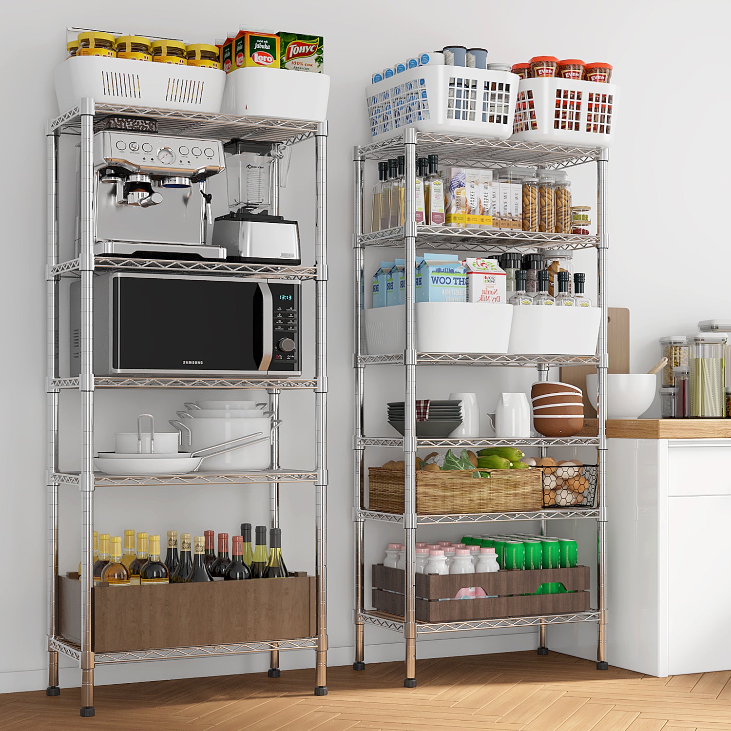 62.9''W Adjustable Storage Shelves NSF Wire Shelving Unit Multiple Rows Shelving For Storage Rack Shelves For Storage Heavy Duty Garage Shelf Pantry Shelves Kitchen Shelving,