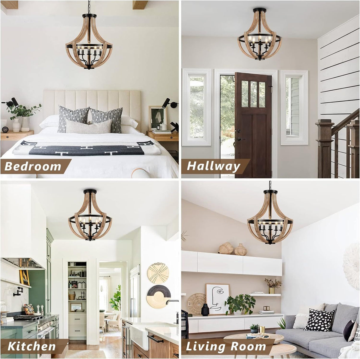 Solid Wood Modern Chandelier For Dining Room, Living Room, Kitchen, Island, Bedroom, Foyer, Height Adjustable, Brown Unavailable Platforms- CJDS