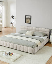 King Size Upholstered Bed ,comfortable Upholstered Bed Frame, Chenille Fabric, With Headboard And Solid Bed Frame. With Drawer For Storage.-Beige 88.5x85.5x31