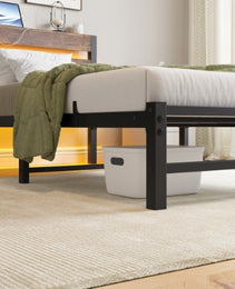 Twin Size Bed Frame Heavy Duty Platform Bed Frame With Headboard, USB Charging Station, LED Bed, No Box Spring Needed, Mattress Foundation, Strong Steel Slats, Noise Free, Brown