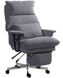 Executive Office Chair With Lumbar Support, Footrest, High Back Reclining Overstuffed Desk Chair With, Gray