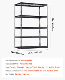 Storage Shelves 5 Tier Adjustable Heavy Duty Garage Shelving Units 3000 Lbs